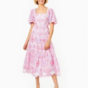 NWT Lilly Pulitzer Sz 14 Katalina Midi Eyelet Dress in Multi Sunset Dreamer